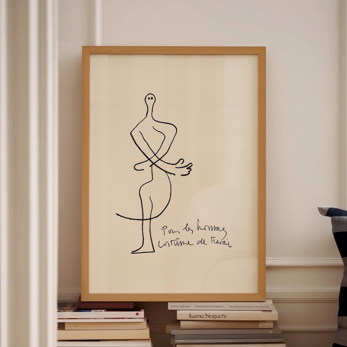 Elegant Single Line Standing Figure Drawing French Inscription Art Poster