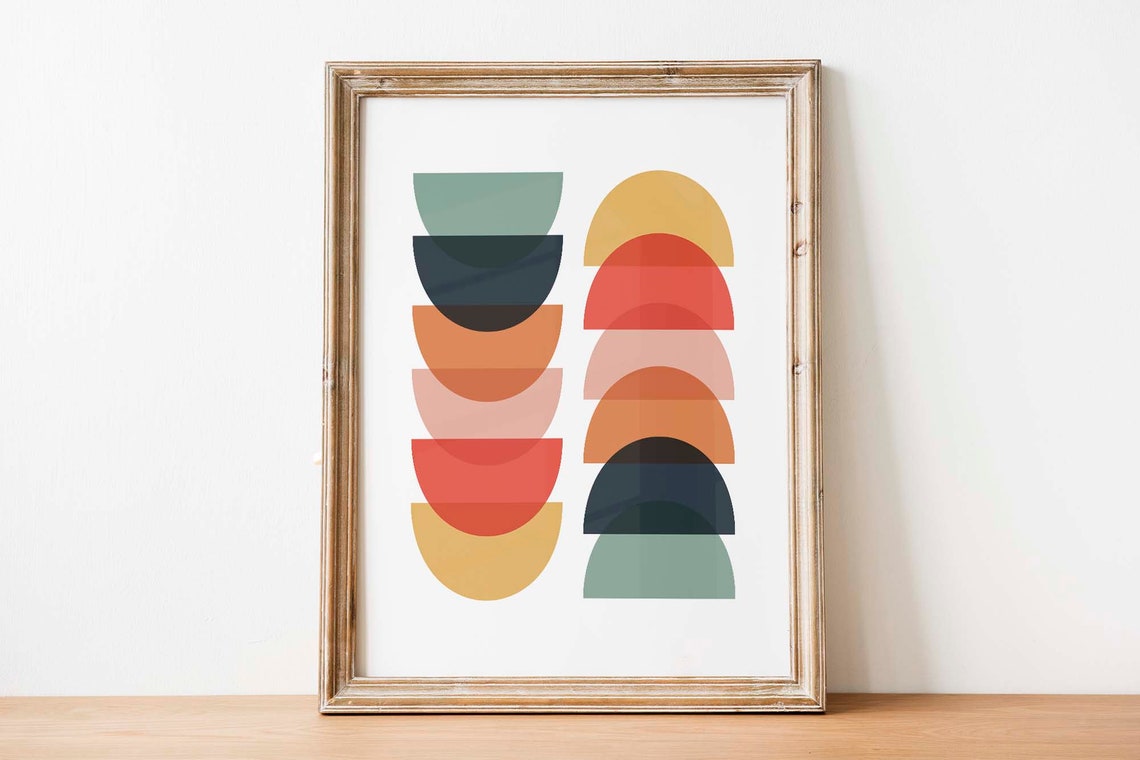 Colorful Half Circle Geometric Mid Century Modern Abstract Art Poster - Image 2
