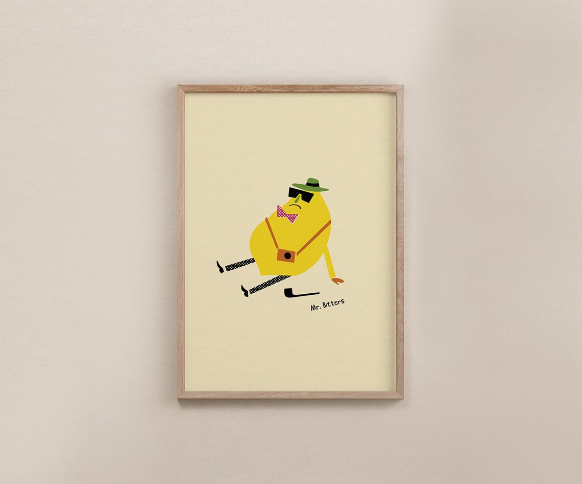 Lemon Illustration Grumpy Lemon Art Large Kitchen Art Vintage Fruit Art Funny Kitchen Decor Lemon Poster - Image 2