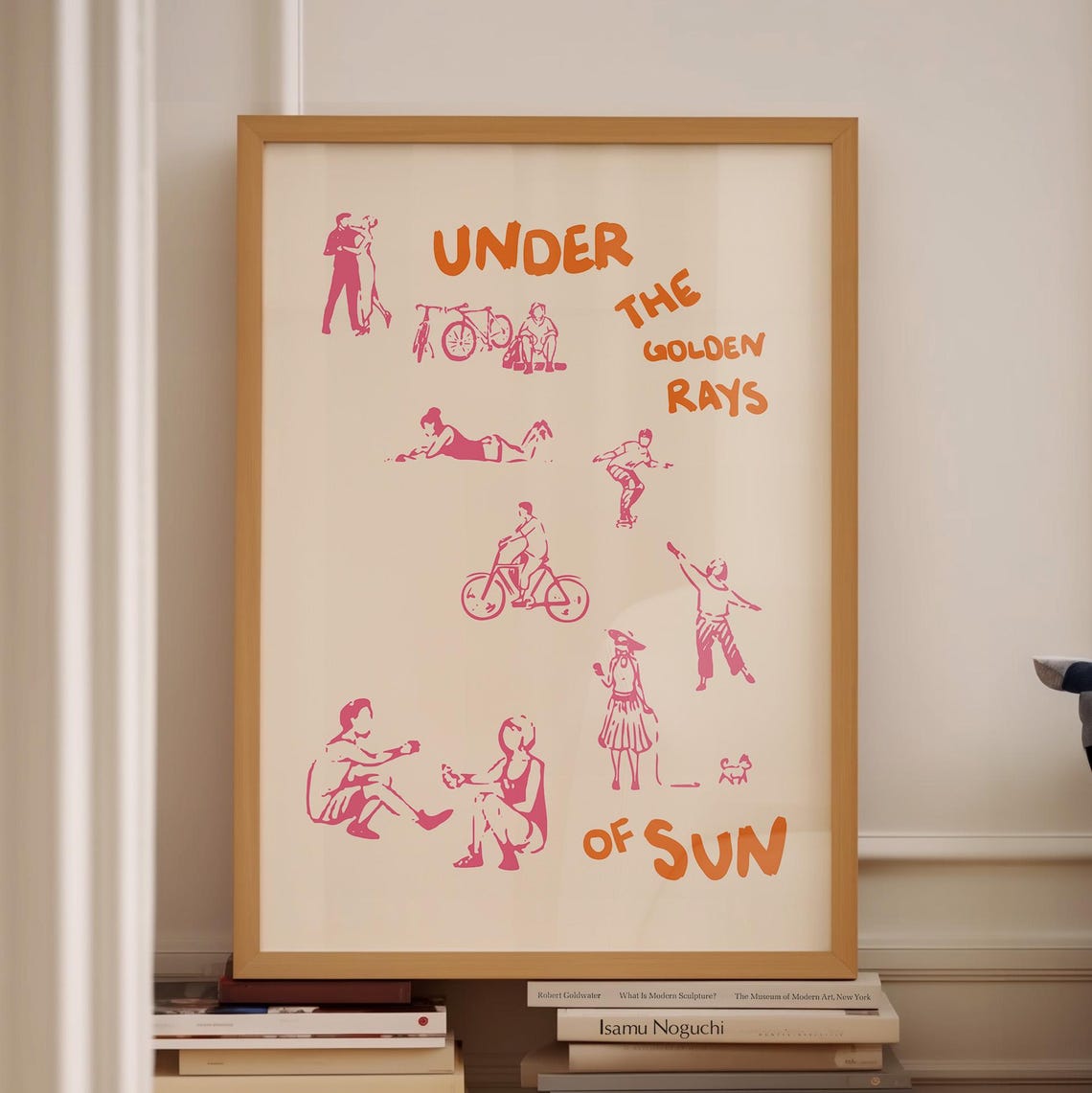 Vertical Under the Golden Rays of Sun Pink Summer Doodle Poster