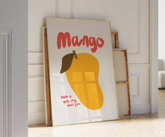 Mango Illustration Hand Drawn Fruit Illustration Yellow And Red Kitchen Wall Art Exhibition Poster For Kitchen Fruit Sketch Wall Art