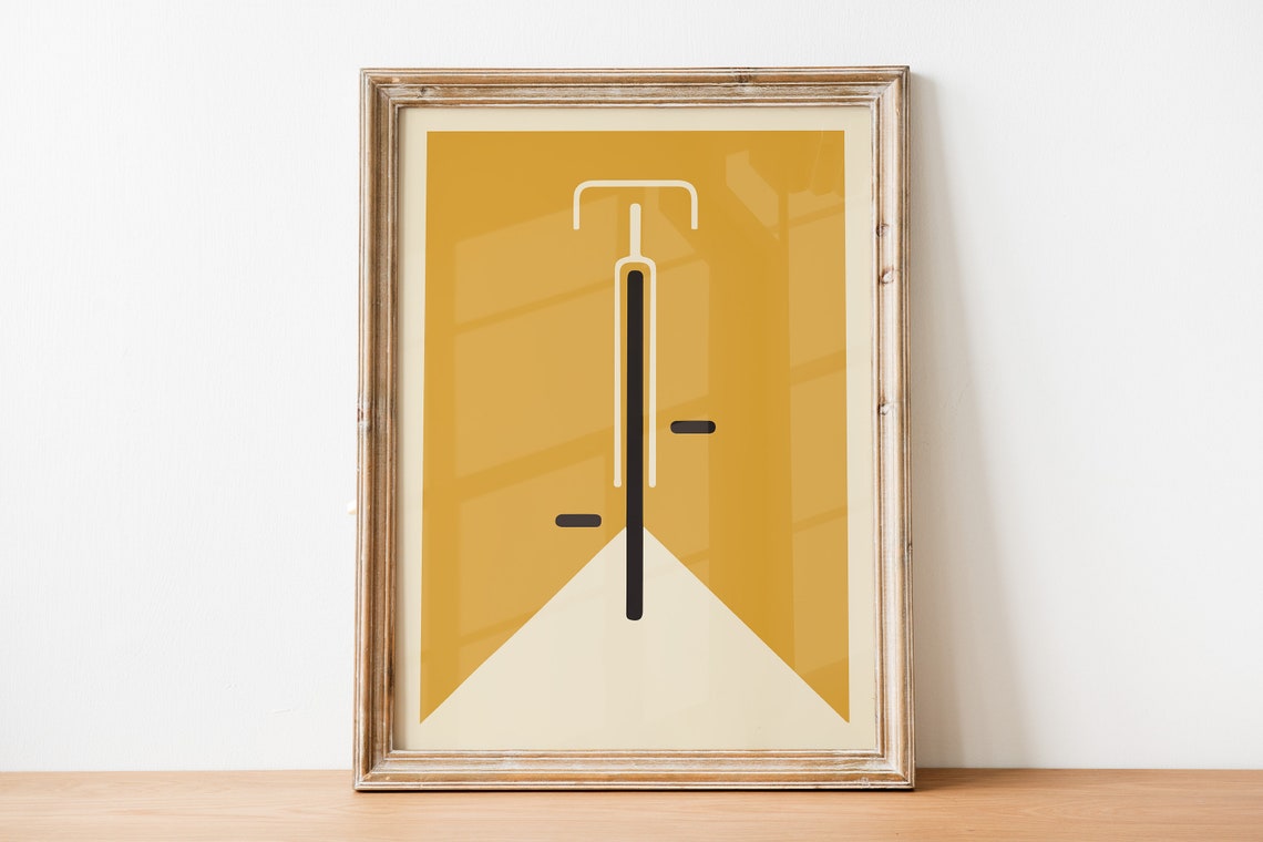 Bright Yellow Bauhaus Bicycle Abstract Geometric Mid Century Print - Image 2