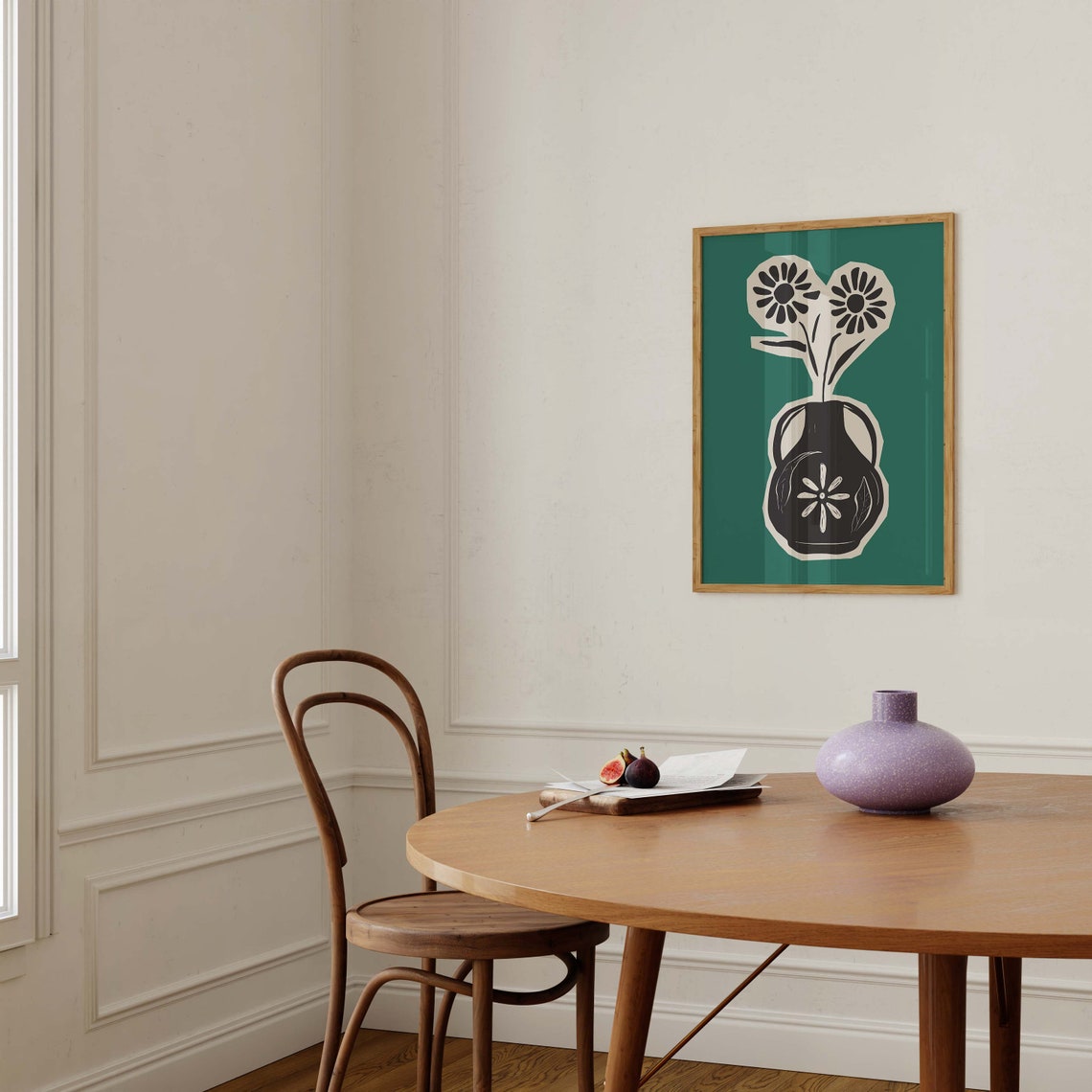 Green Botanical Vase with Daisies Abstract Floral Still Life Print - Image 3