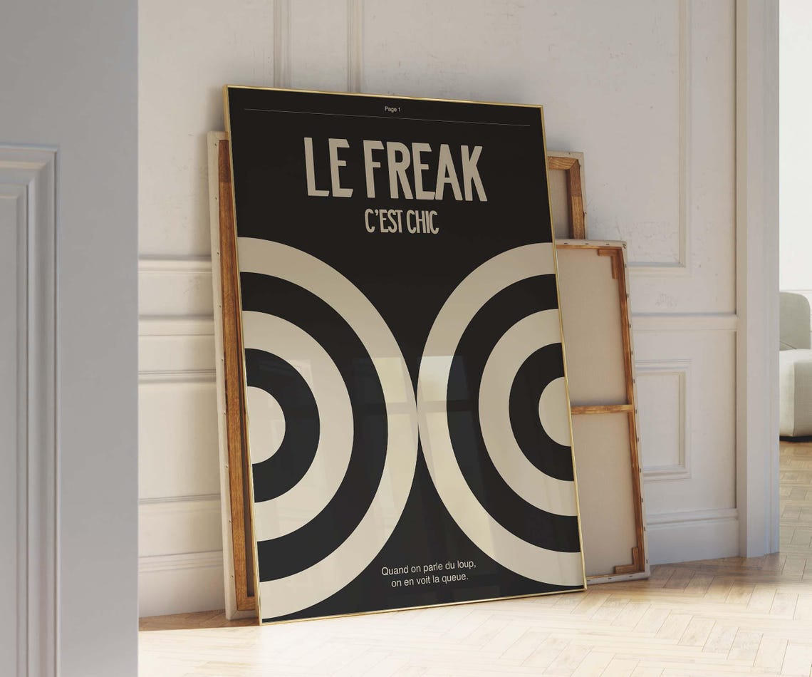 Le Freak Cest Chic Bold Black Cream Retro French Graphic Poster - Image 2