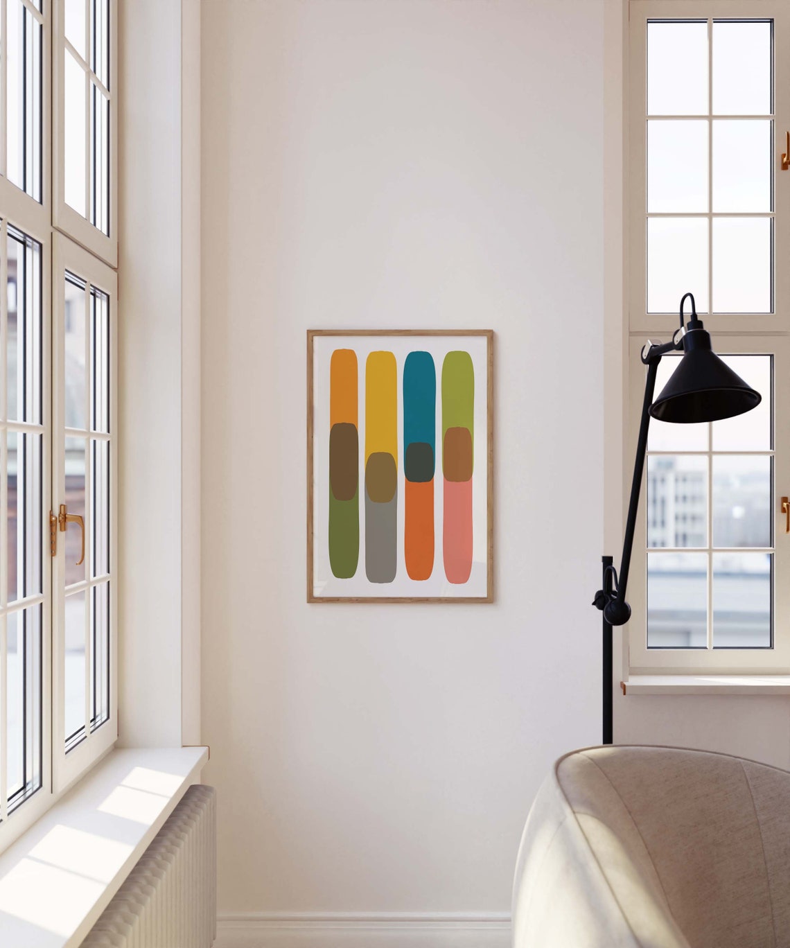 Mid Century Modern Abstract Color Block Vertical Bars Art Poster - Image 2