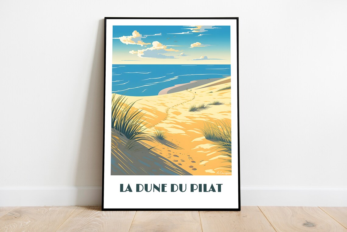 Dune du Pilat France Sandy Beach Ocean Dunes Vintage Travel Poster
