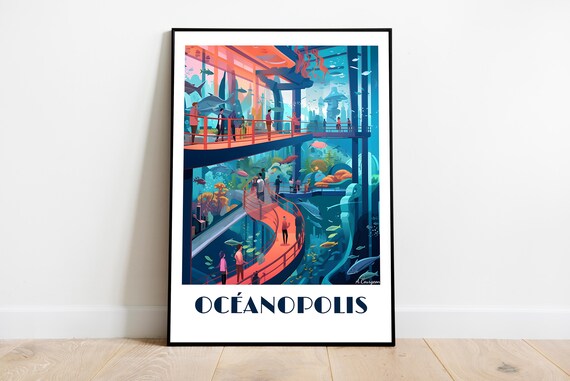 Handmade Brest Oceanopolis Travel Poster For Vintage Art Lovers Brittany Gift Wall Decor Print Personalized Custom Text