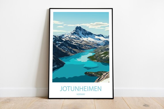 Jotunheimen Norway Turquoise Glacial Lake Mountain Travel Poster