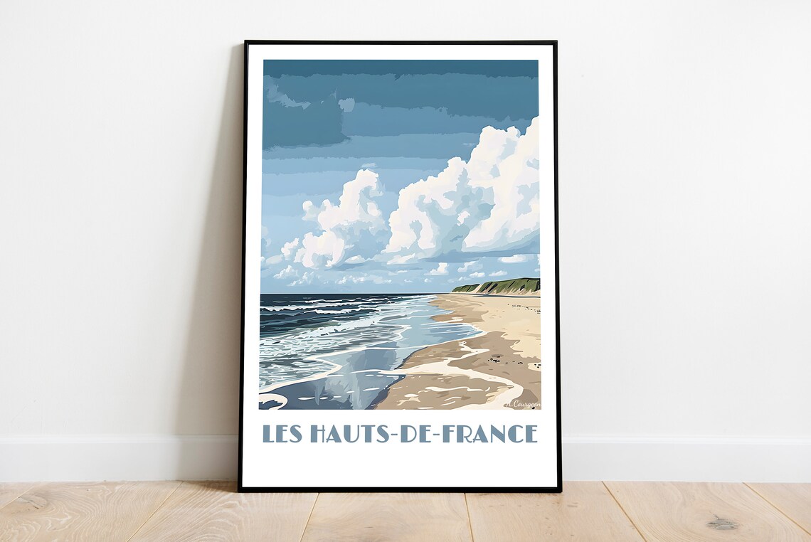 Les Hauts-de-France Coastal Beach Dunes Ocean Vintage Travel Poster