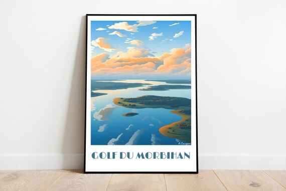 Golf Du Morbihan Brittany Islands Aerial View Vintage Travel Art Poster