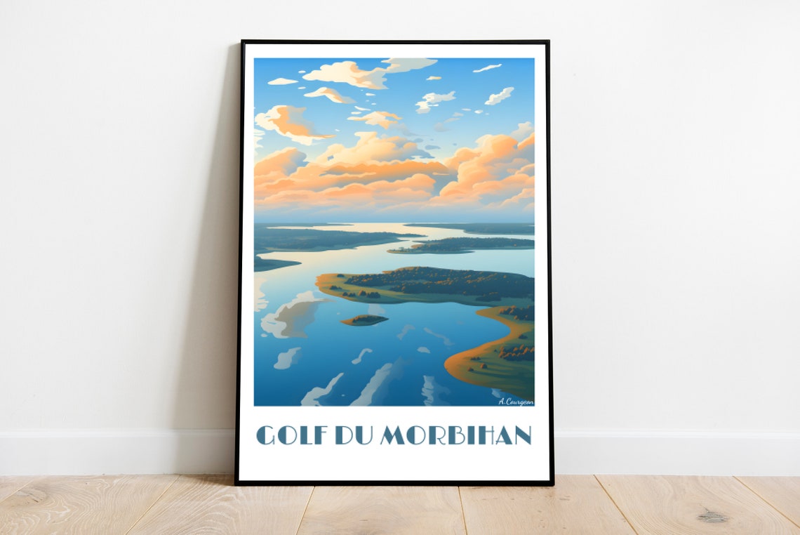 Golf Du Morbihan Brittany Islands Aerial View Vintage Travel Art Poster
