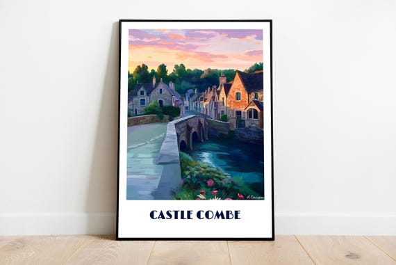 Handmade Castle Combe Poster Wall Art Modern Travel Framed Birthday Home Made Decor Gift Vector Illustration Print Painting