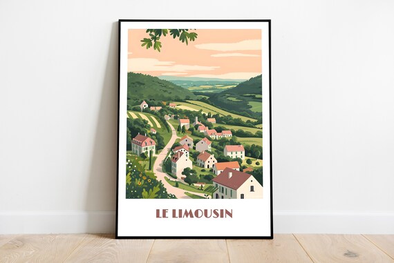Handmade Limousin Poster Wall Art Modern Travel Framed Birthday Home Made Decor Gift Vector Illustration Print Painting Custom