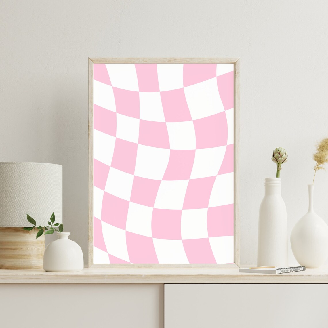 Pink Checkered Art Print, Retro Geometric Poster - Image 2