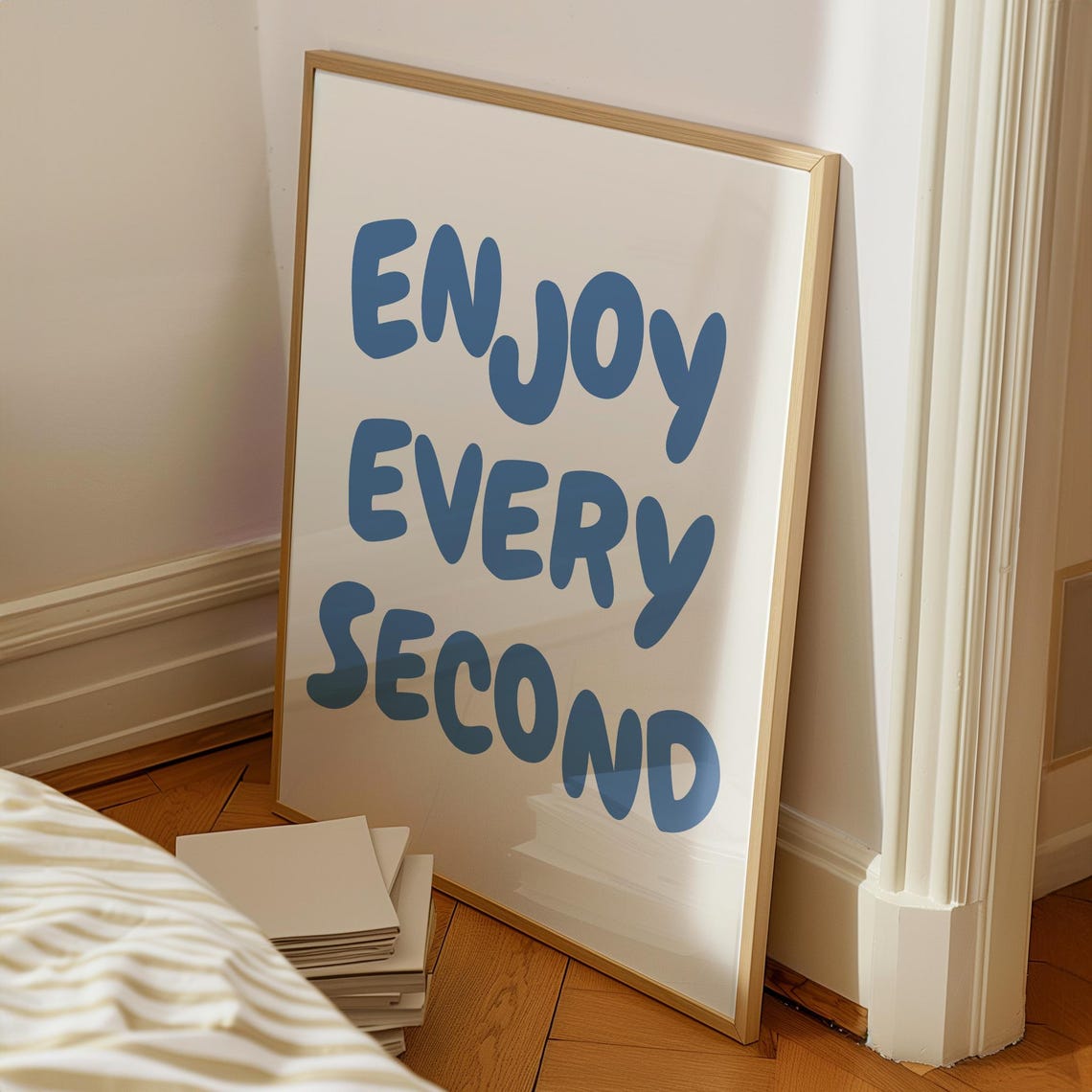 Enjoy Every Second Blue Bubble Letter Uplifting Quote Poster - Image 2