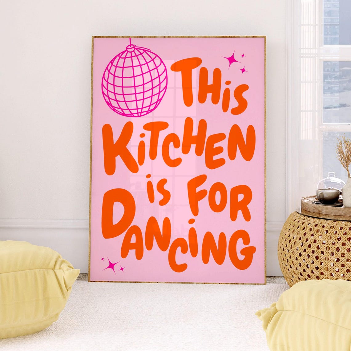 This Kitchen Is For Dancing Pink Disco Ball Retro Quote Poster - Image 3