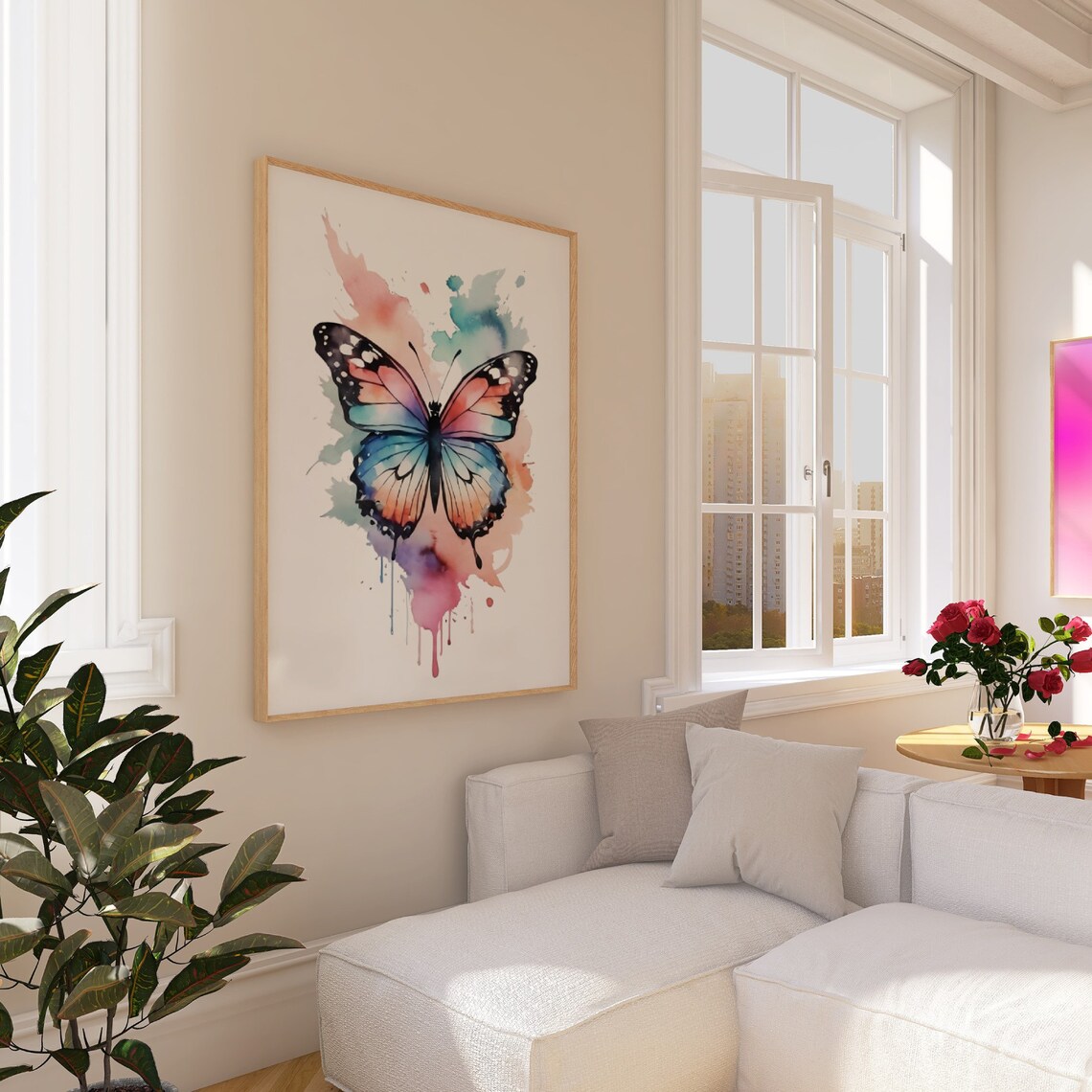 Watercolor Butterfly Pink Blue Floral Y2K Aesthetic Girl Art Poster - Image 3