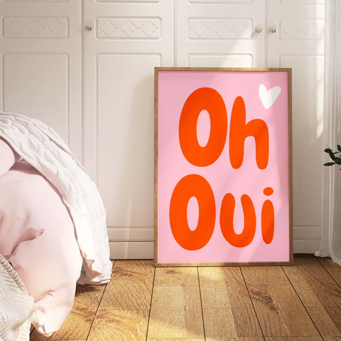 Oh Oui French Phrase Orange Pink Heart Retro Trendy Quote Poster