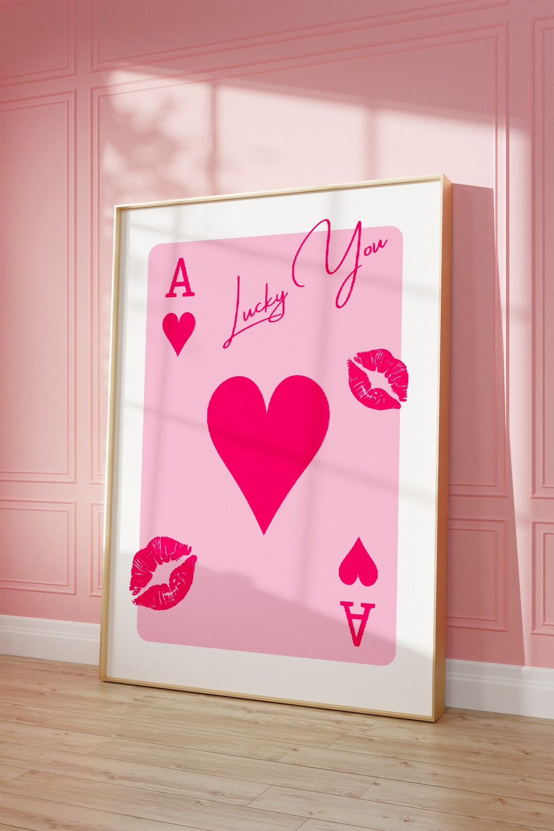 Lucky You Pink Ace Of Hearts Poster Lipstick Kiss Preppy Aesthetic - Image 2