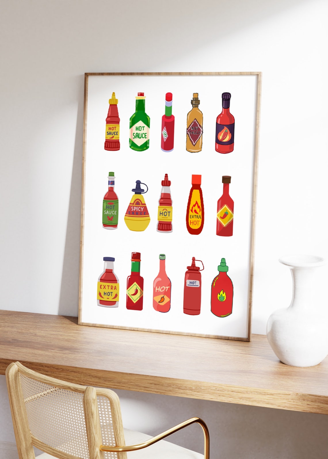 Hot Sauce Bottles Retro Kitchen Illustration Colorful Poster - Image 4