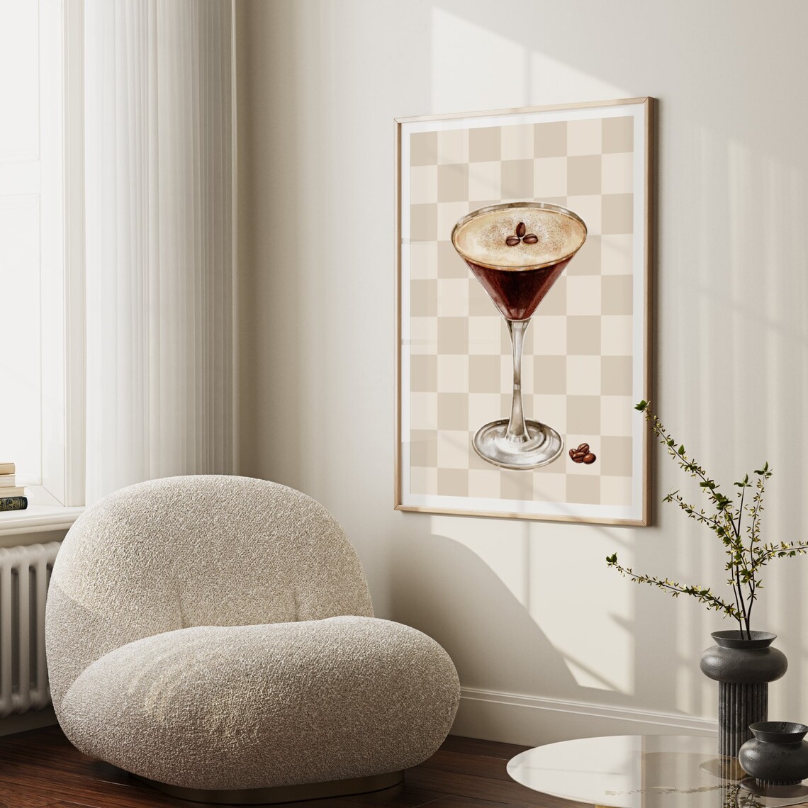 Espresso Martini Retro Checkered Cocktail Art Print - Image 3