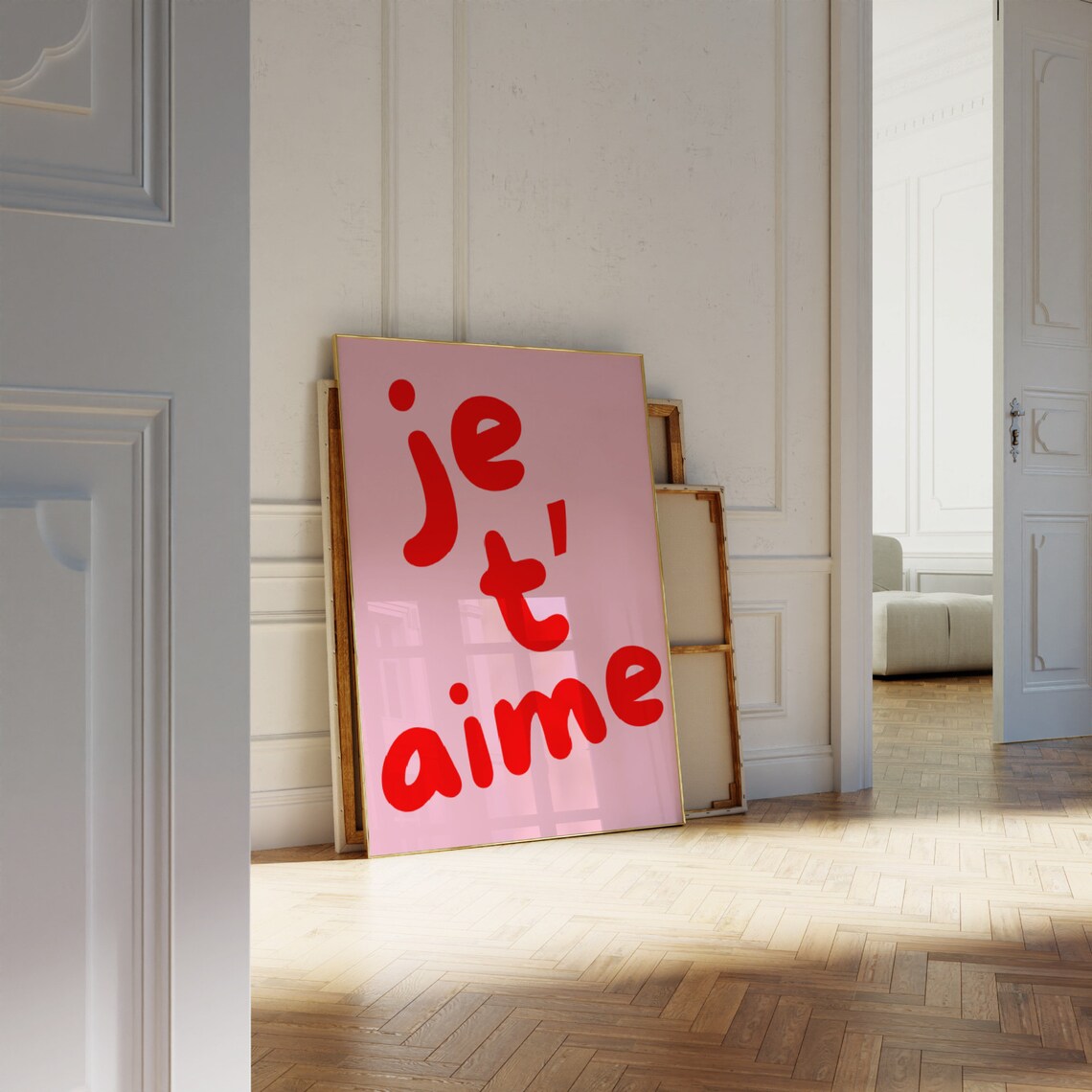 Je Taime French I Love You Red Bubble Lettering Pink Quote Poster - Image 2
