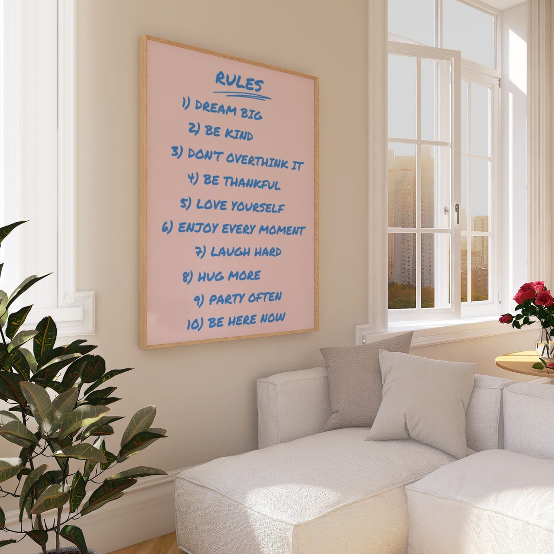 House Rules Dream Big Be Kind Ten Rules Pink Blue Retro Quote Poster - Image 3