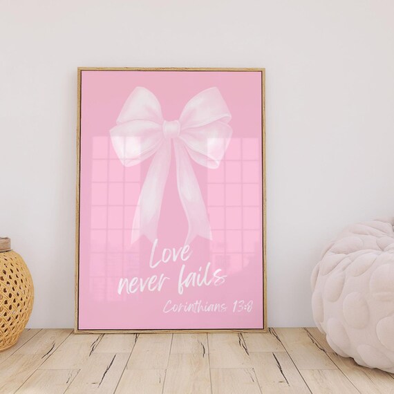 Modern Christian Art Christian Wall Art Scripture Wall Art Pink Wall Art Bible Verse Wall Art Coquette Christian Pink Bows