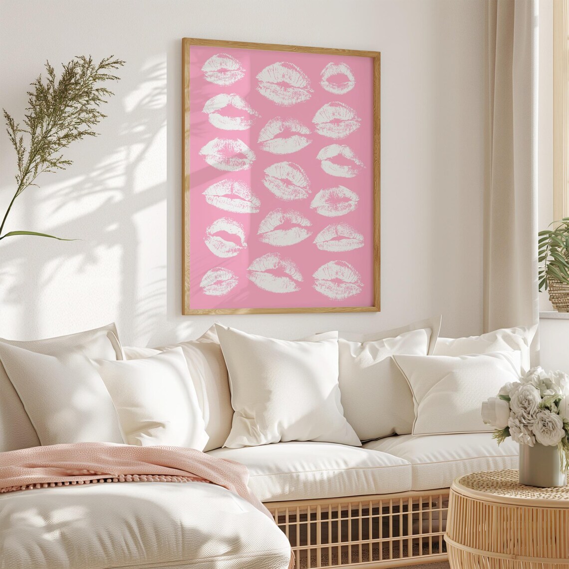 White Lipstick Kiss Marks Pink Trendy Dorm Room Girly Poster - Image 5