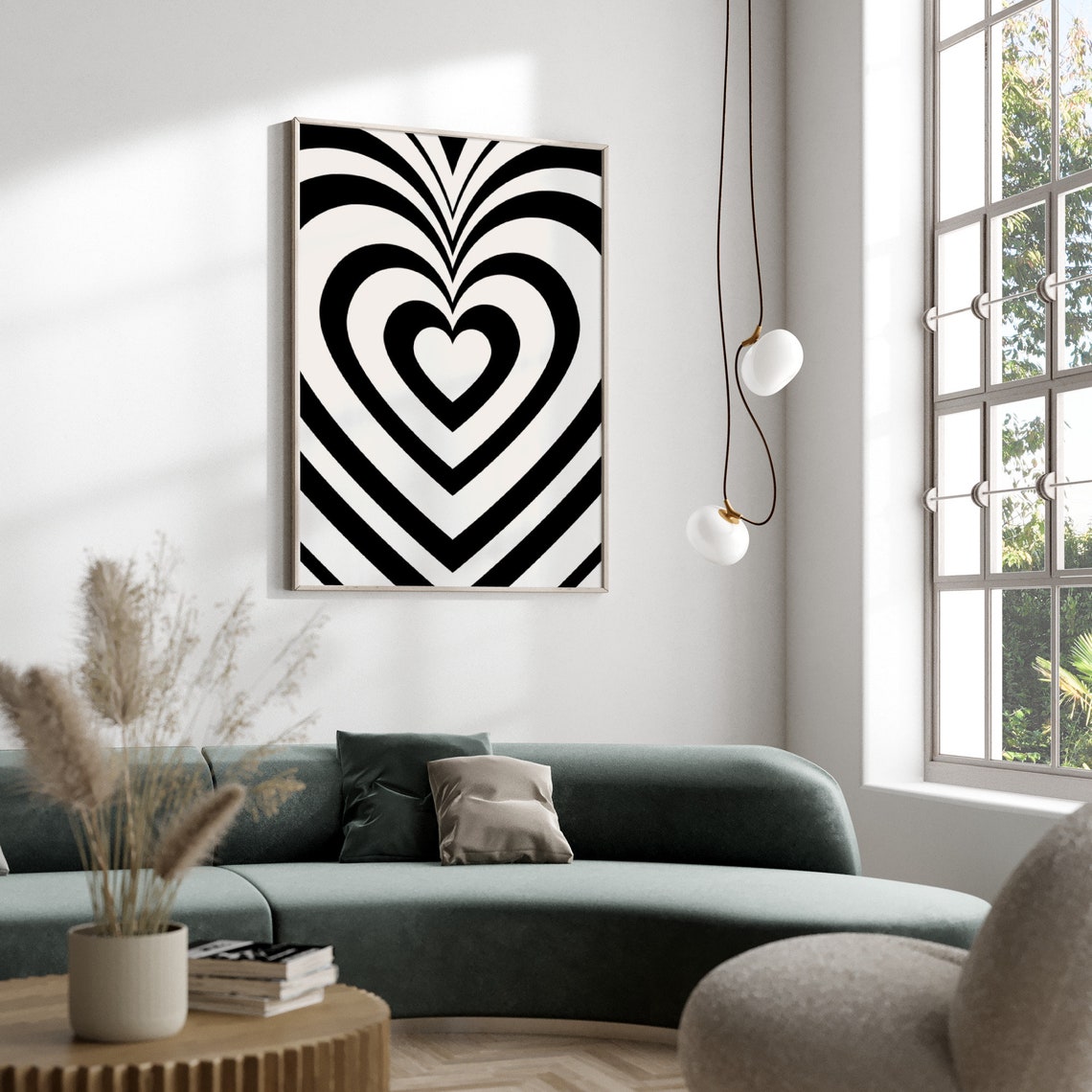 Concentric Hearts Black White Op Art Psychedelic Tunnel Wall Poster - Image 2