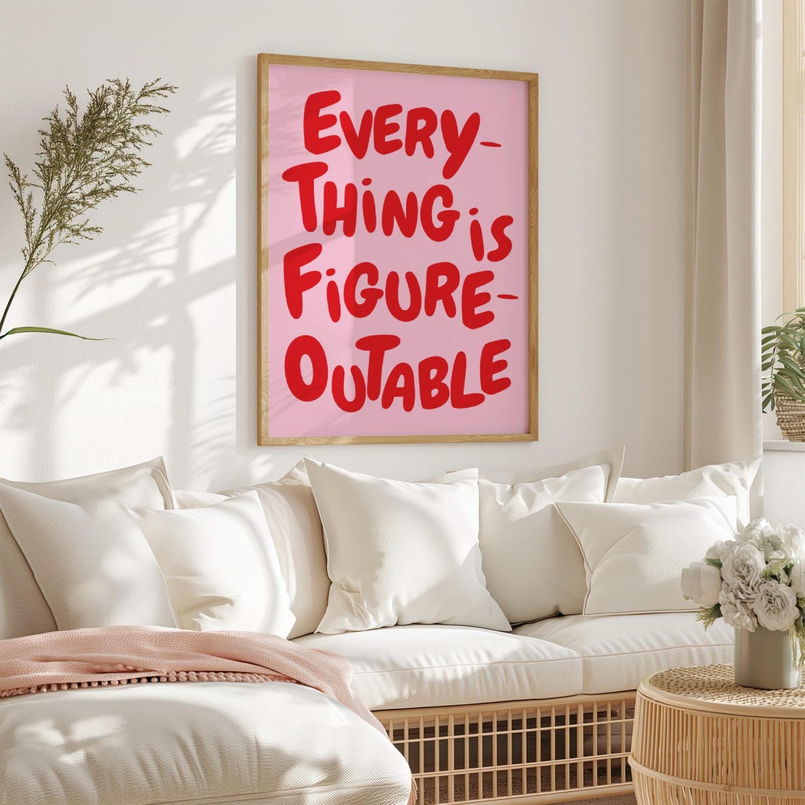 Everything Is Figureoutable Uplifting Quote Print Inspirational Wall Art Pink Red Office Print Motivational Wall Art Affirmation Poster - Image 2