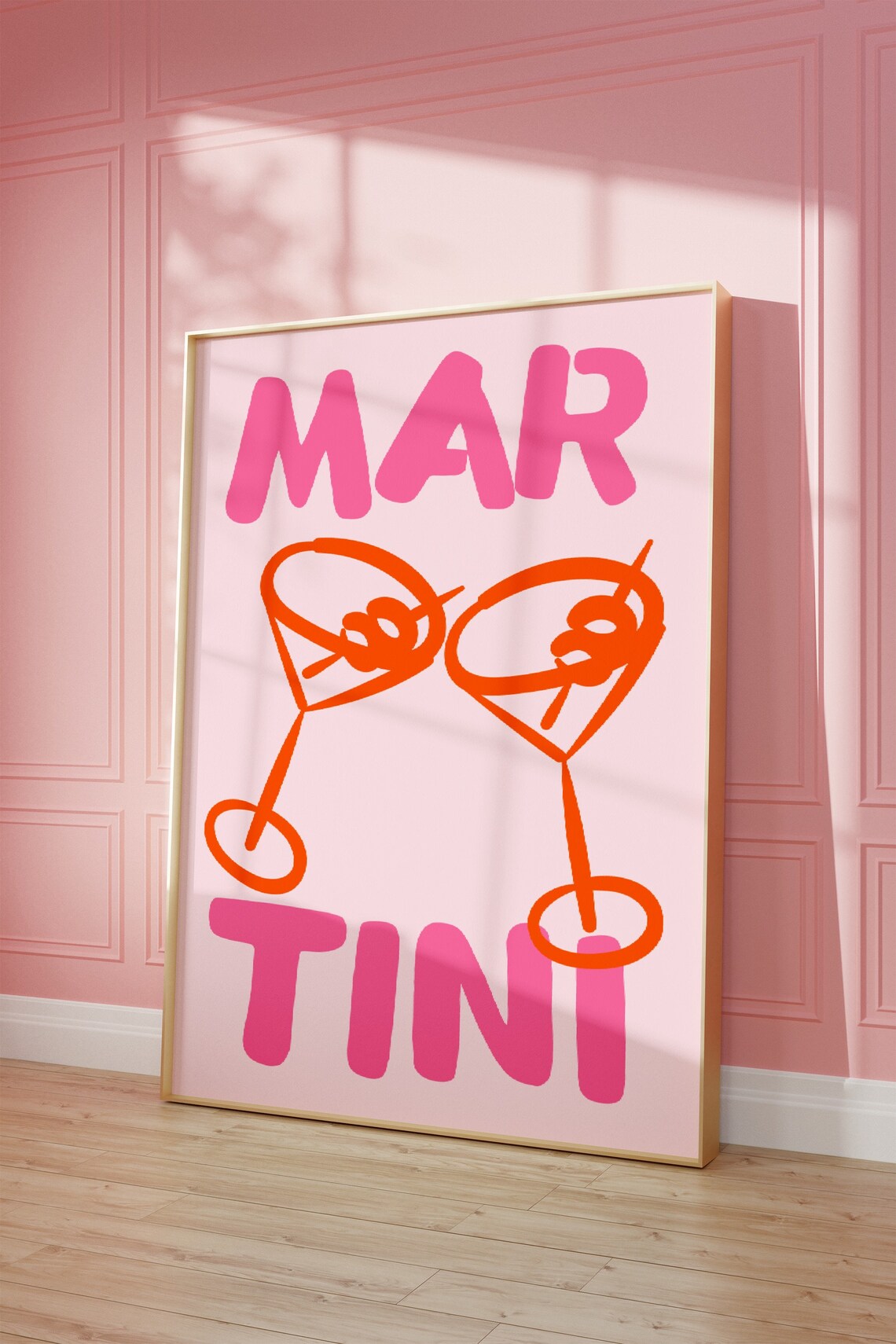 Martini Pink Retro Cocktail Bar Cart Fun Typography Art Poster - Image 2