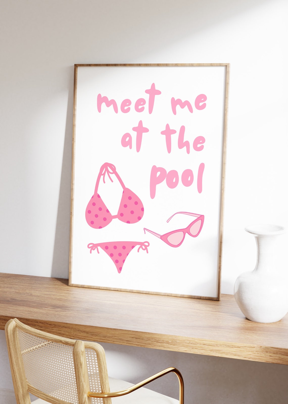 Meet Me At The Pool Pink Bikini Sunglasses Summer Coastal Poster - Image 2