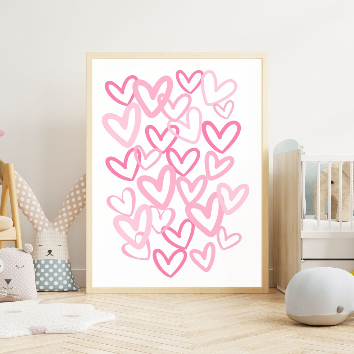 Pink Hearts Print, Preppy Graffiti Wall Art