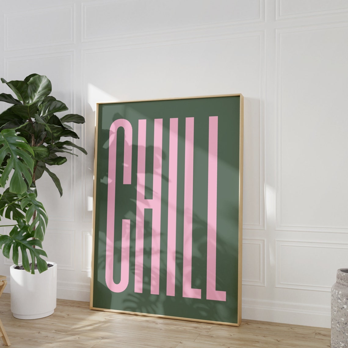 Chill Typography Sage Green Pink Preppy Minimalist Trendy Poster - Image 2