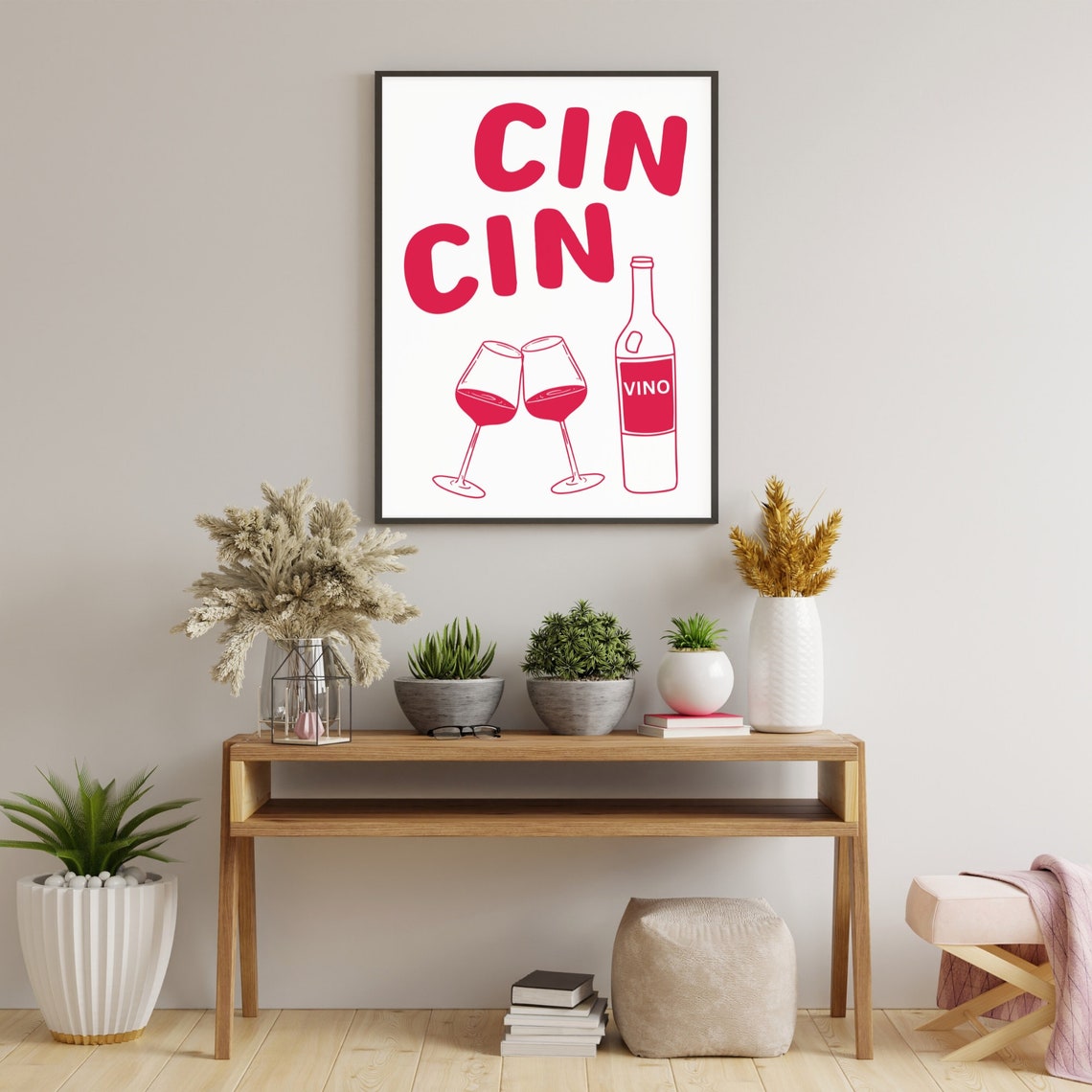 Cin Cin Red Wine Poster Kitchen Bar Cart Vino Cheers Wall Decor Art - Image 3