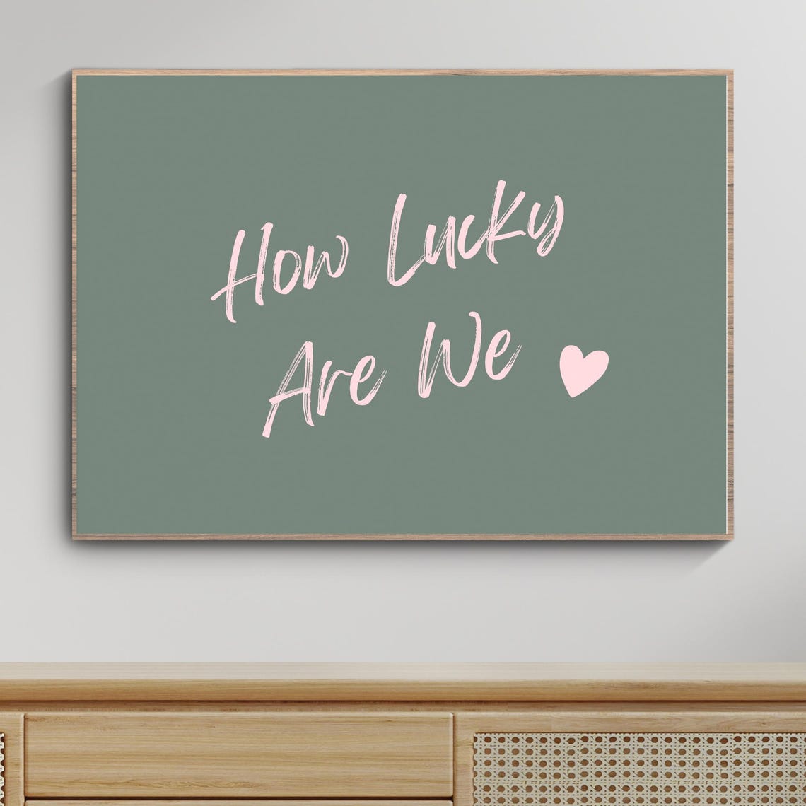 How Lucky Are We Pink Handwritten Script Green Retro Quote Poster - Image 3