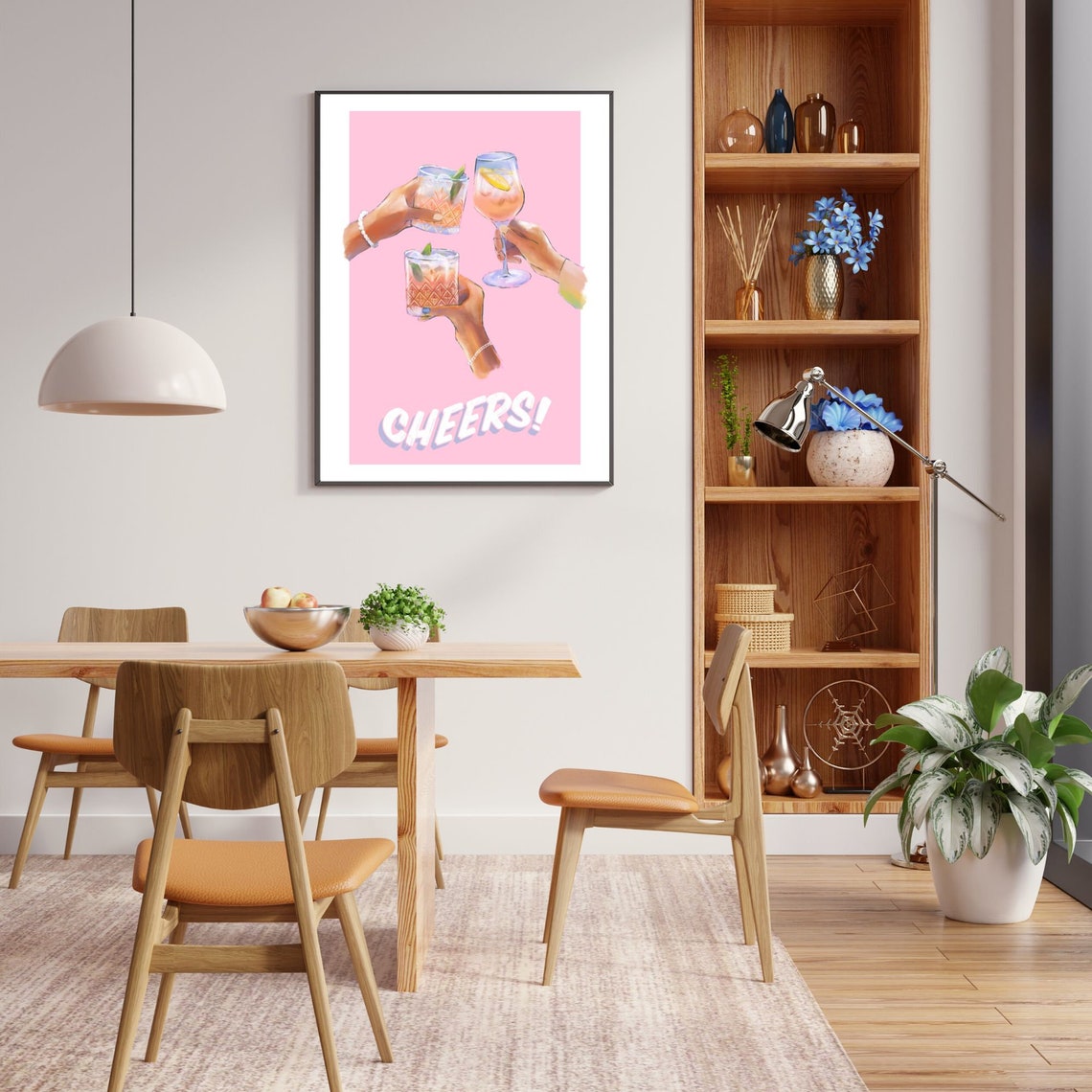Cheers Cocktail Toast Hands Pink Retro Script Kitchen Bar Poster - Image 2