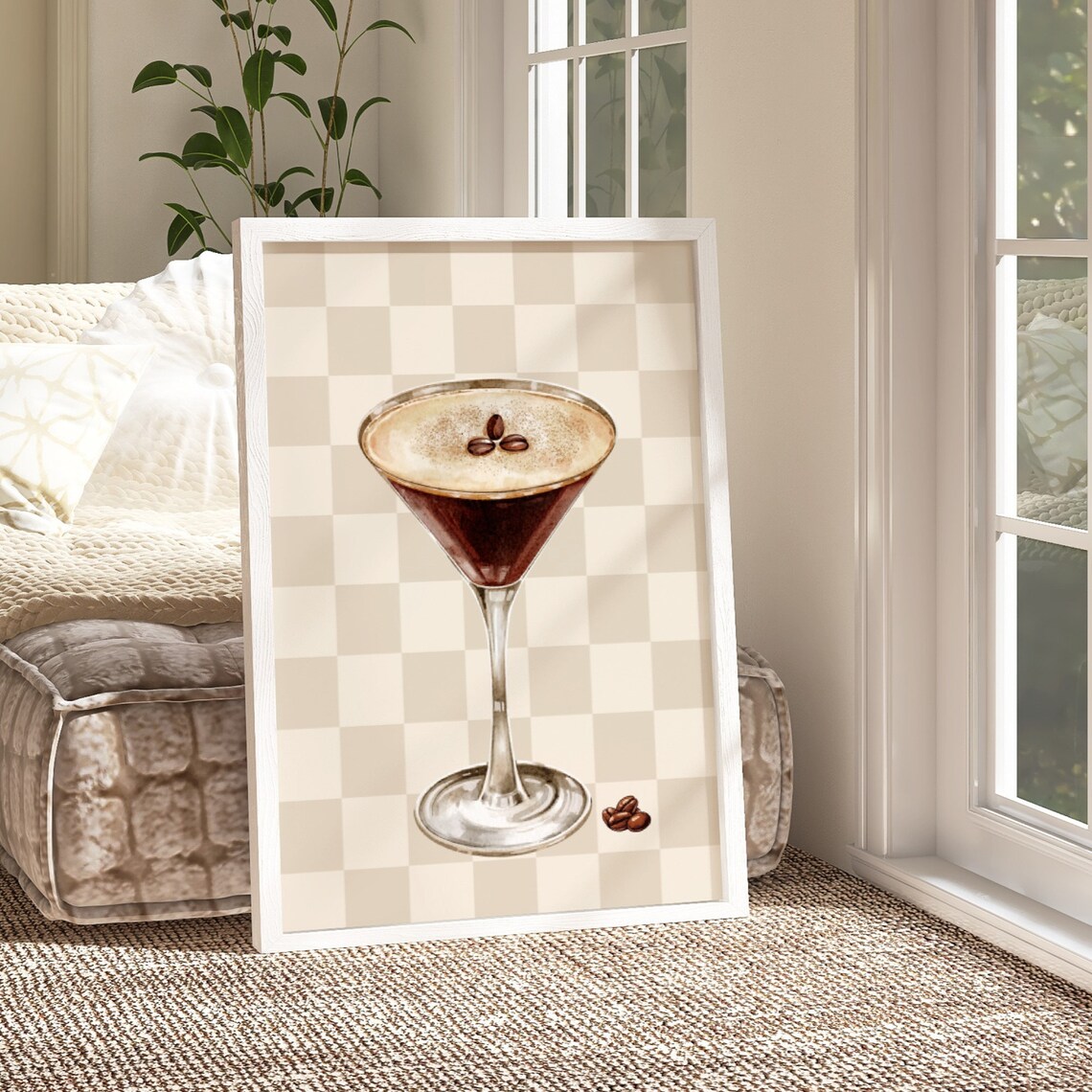 Espresso Martini Retro Checkered Cocktail Art Print - Image 2