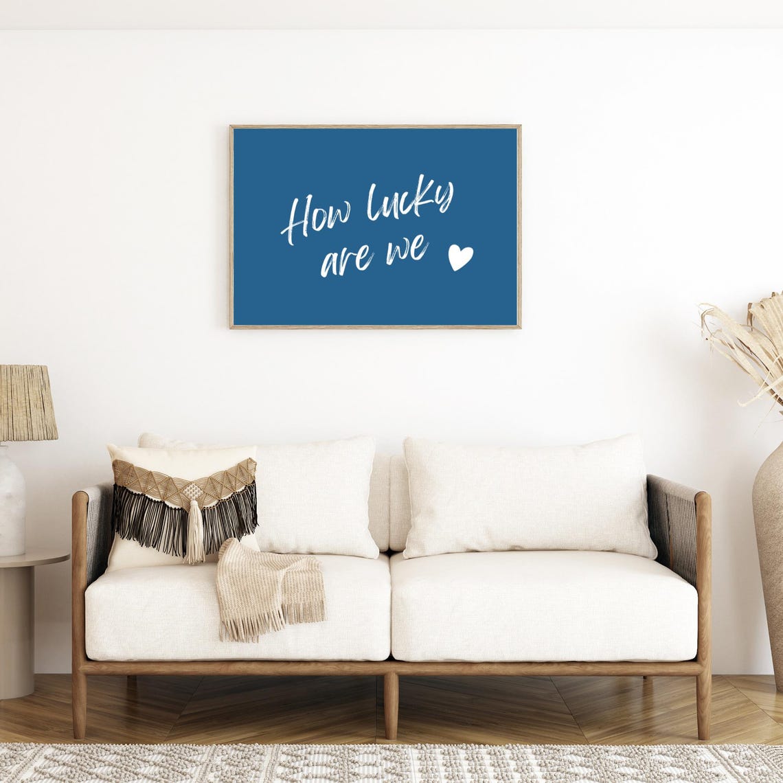 How Lucky Are We White Script Navy Blue Heart Romantic Poster - Image 2