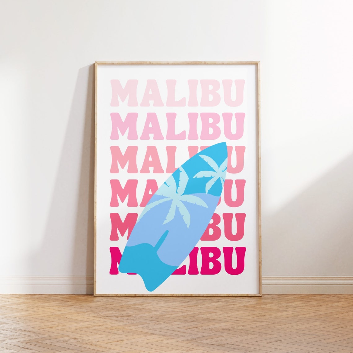 Malibu City Travel Print Art Pink Blue Malibu Travel Exhibition Print Trendy Wall Print Usa Malibu Poster Dorm Room Decor - Image 2