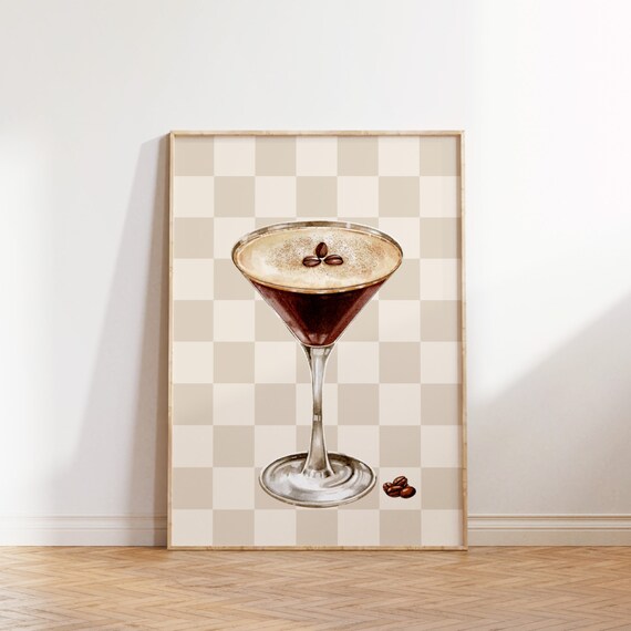 Espresso Martini Retro Checkered Cocktail Art Print
