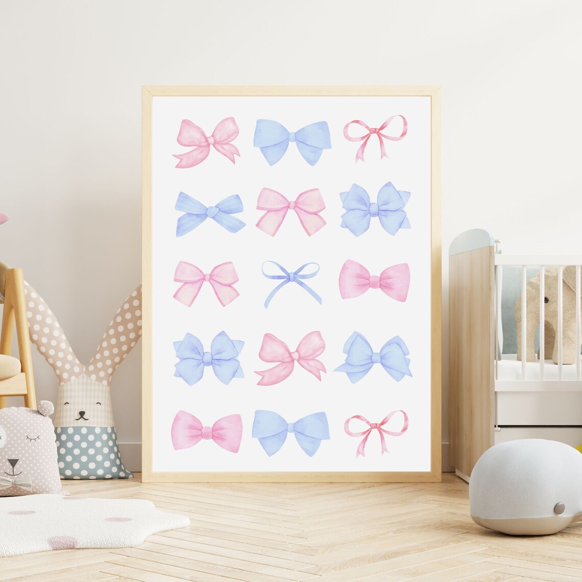 Pink Bow Print Blue Bow Poster, Preppy Aesthetic - Image 3
