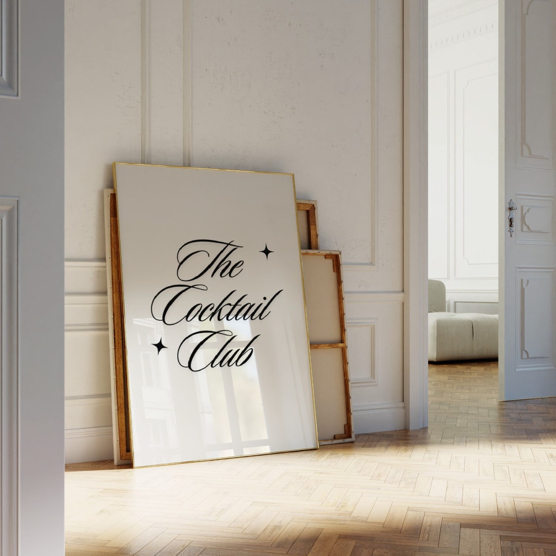 The Cocktail Club Elegant Black Script Typography Bar Cart Wall Art - Image 3