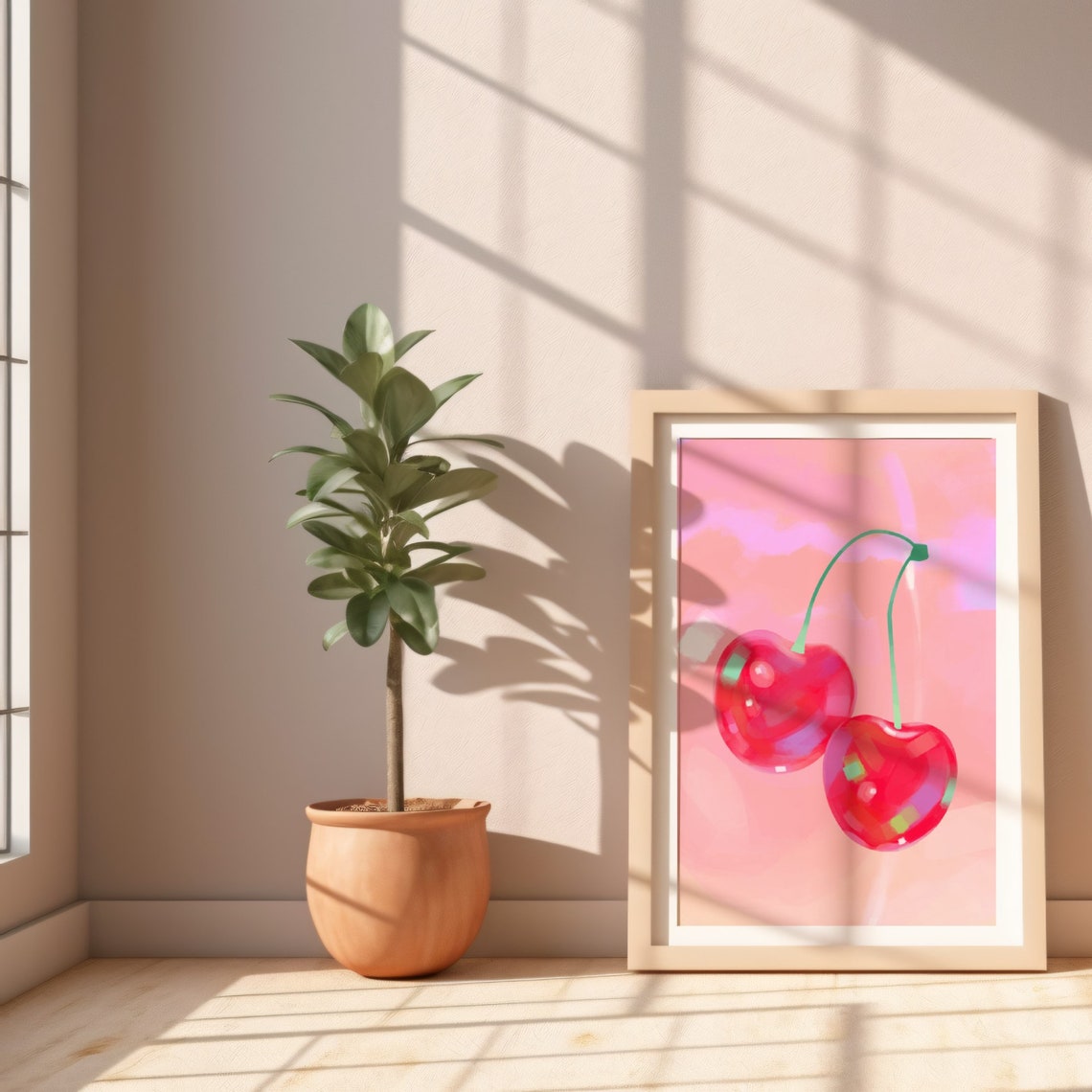 Glossy Red Cherry Pair Y2K Maximalist Fruit Kitchen Art Poster - Image 2