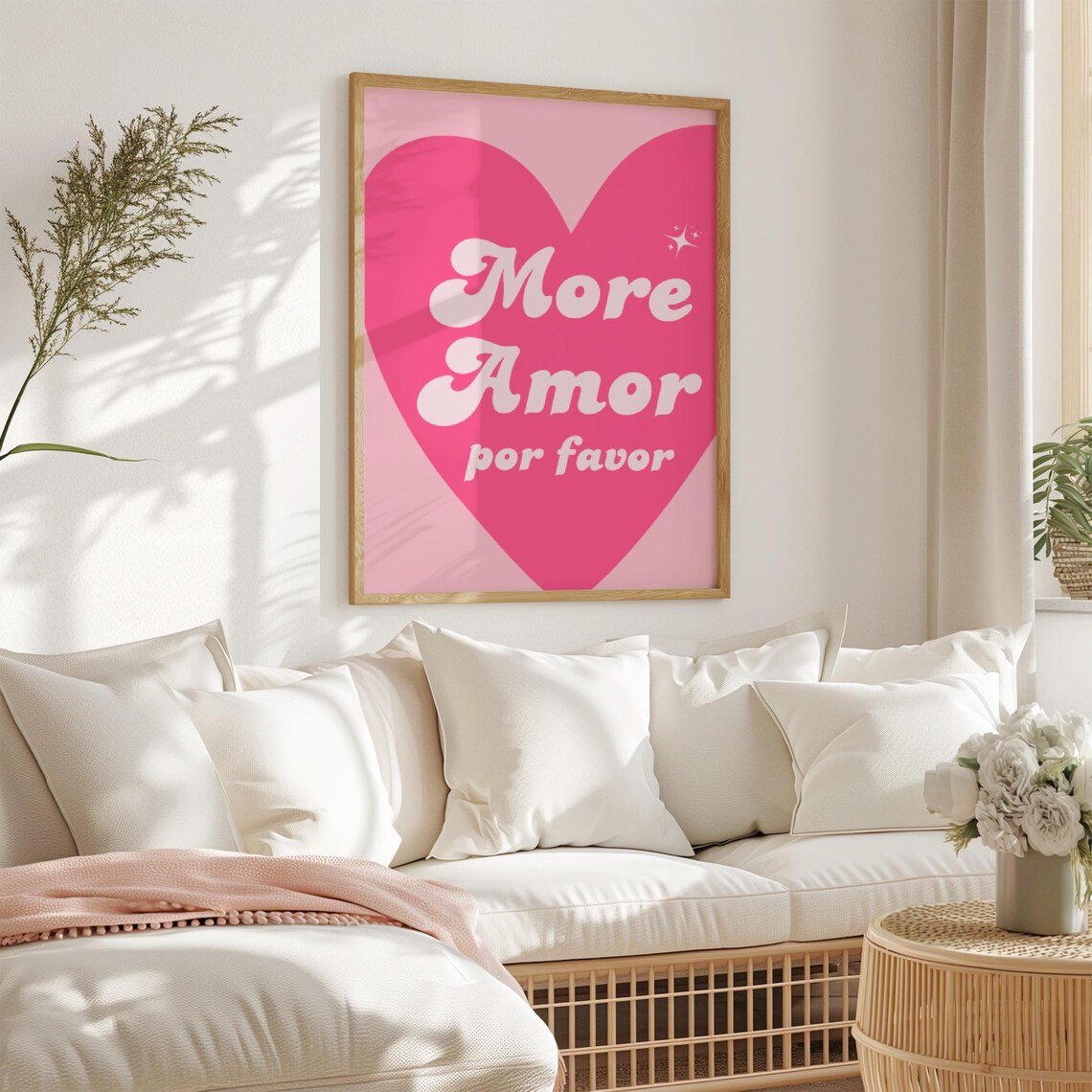 More Amor Por Favor Pink Heart Love Spanish Retro Typography Poster - Image 3