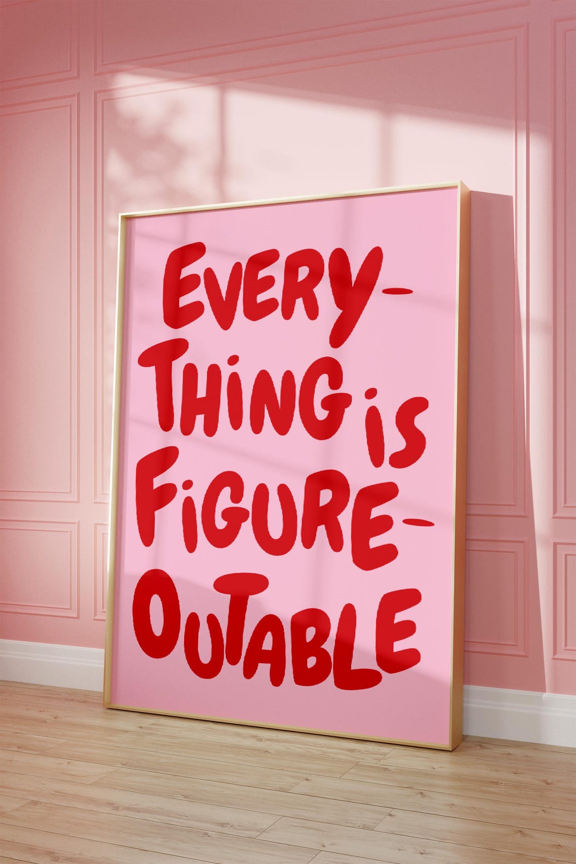 Everything Is Figureoutable Uplifting Quote Print Inspirational Wall Art Pink Red Office Print Motivational Wall Art Affirmation Poster - Image 3