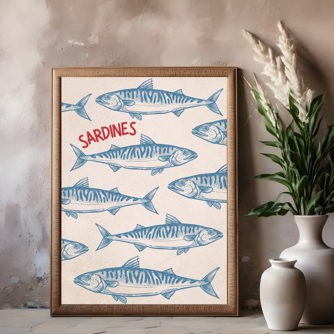Sardines Vintage Fish Illustration Retro Bold Red Seafood Poster - Image 3