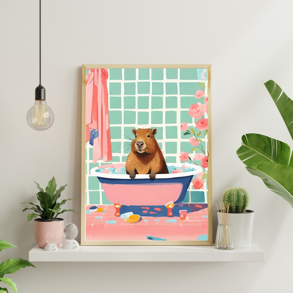 Capybara Bath Poster, Boho Bathroom Decor - Image 3