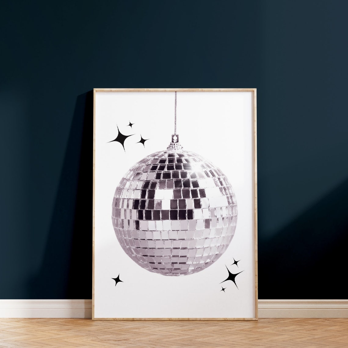 Silver Disco Ball Sparkle Retro Party Black White Dance Poster - Image 3